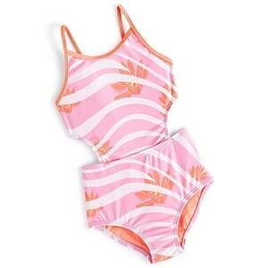 ID Ideology Toddler Little Girls One-Piece Wavy Floral Swimsuit Pink Fluorite 2T